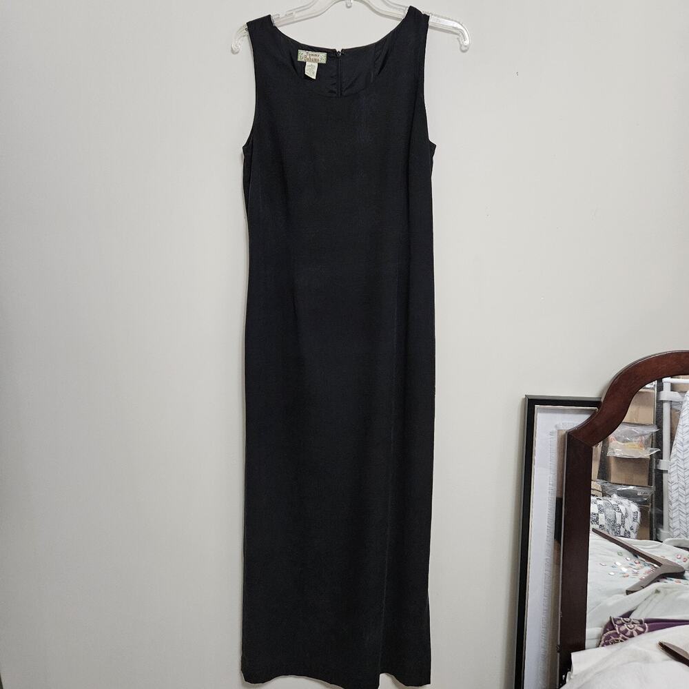 Tommy Bahama Sleeveless Silk Maxi Dress Black On Black Tropical Size 8 Lined